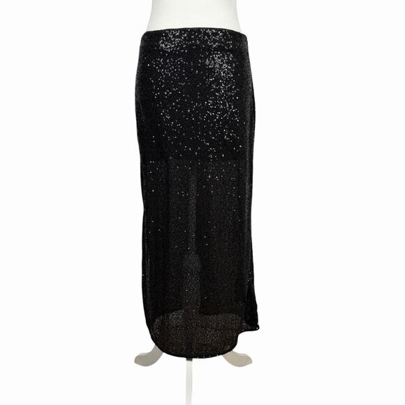 H & M Womens Black Sequin Maxi Pencil Skirt Small Partially Sheer Holiday Party - Picture 2 of 6